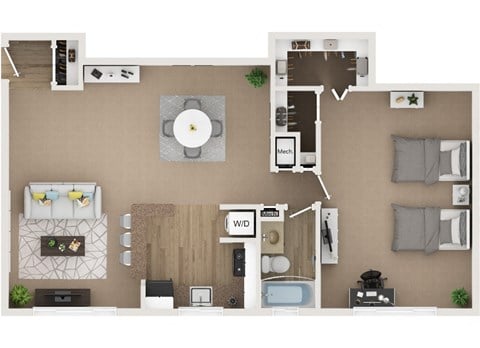 Floor plan for 1 bed, 1 bath, 995 sqft